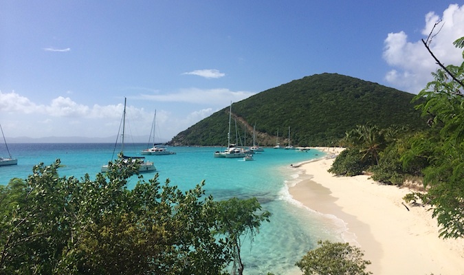 A view of the stunning beach on Jost Van Dyke in the Virgin Islands
