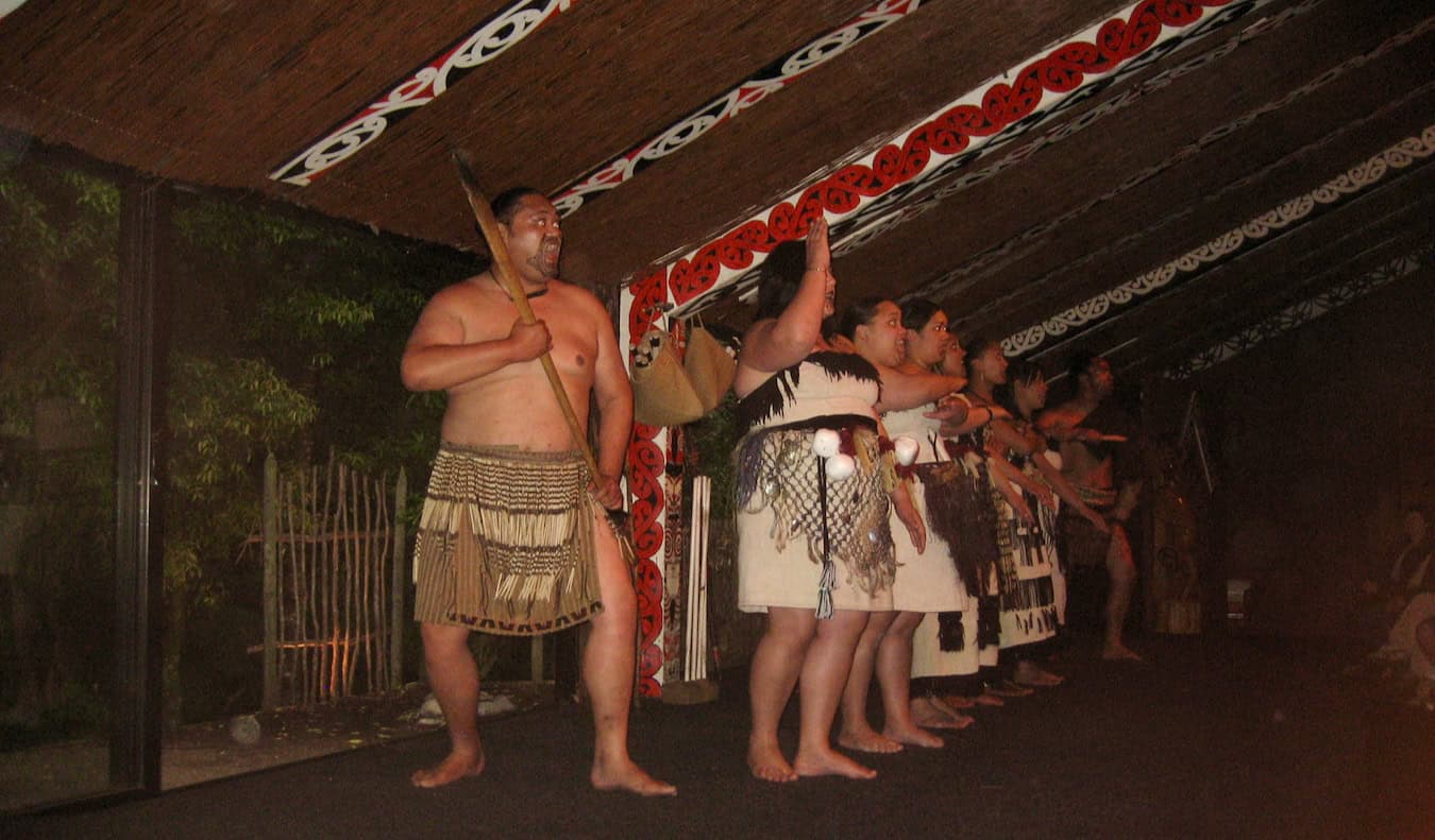 A photo of an old Maori cultural show from 2010 in New Zealand