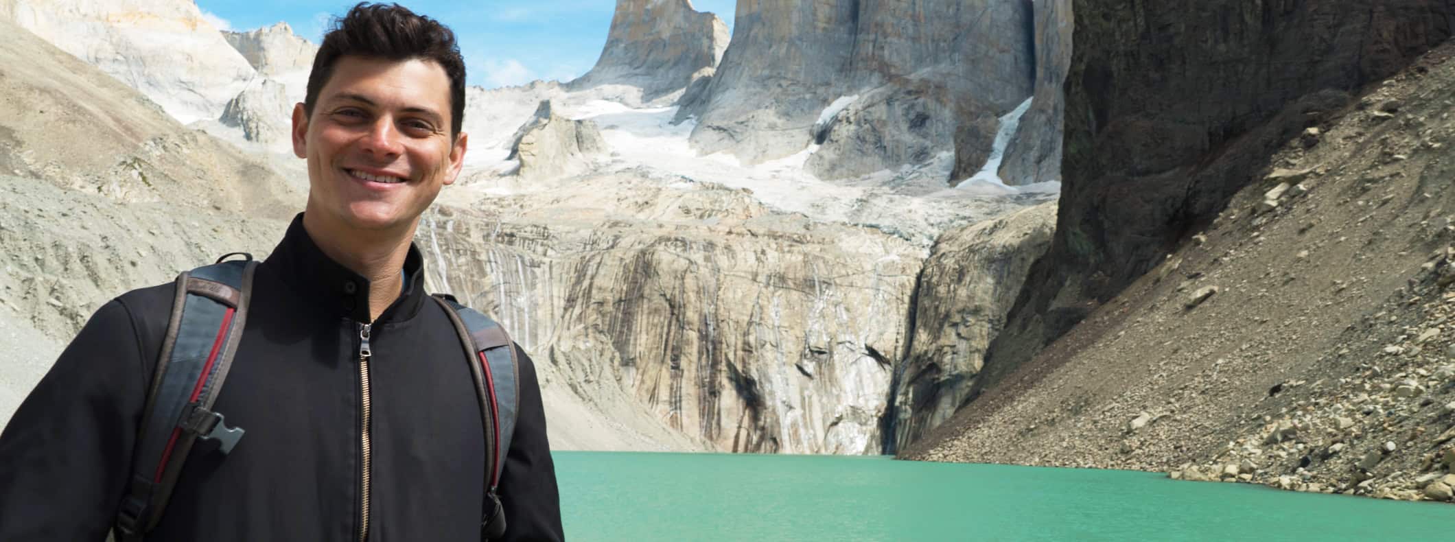 Nomadic Matt hiking the W while camping in South America