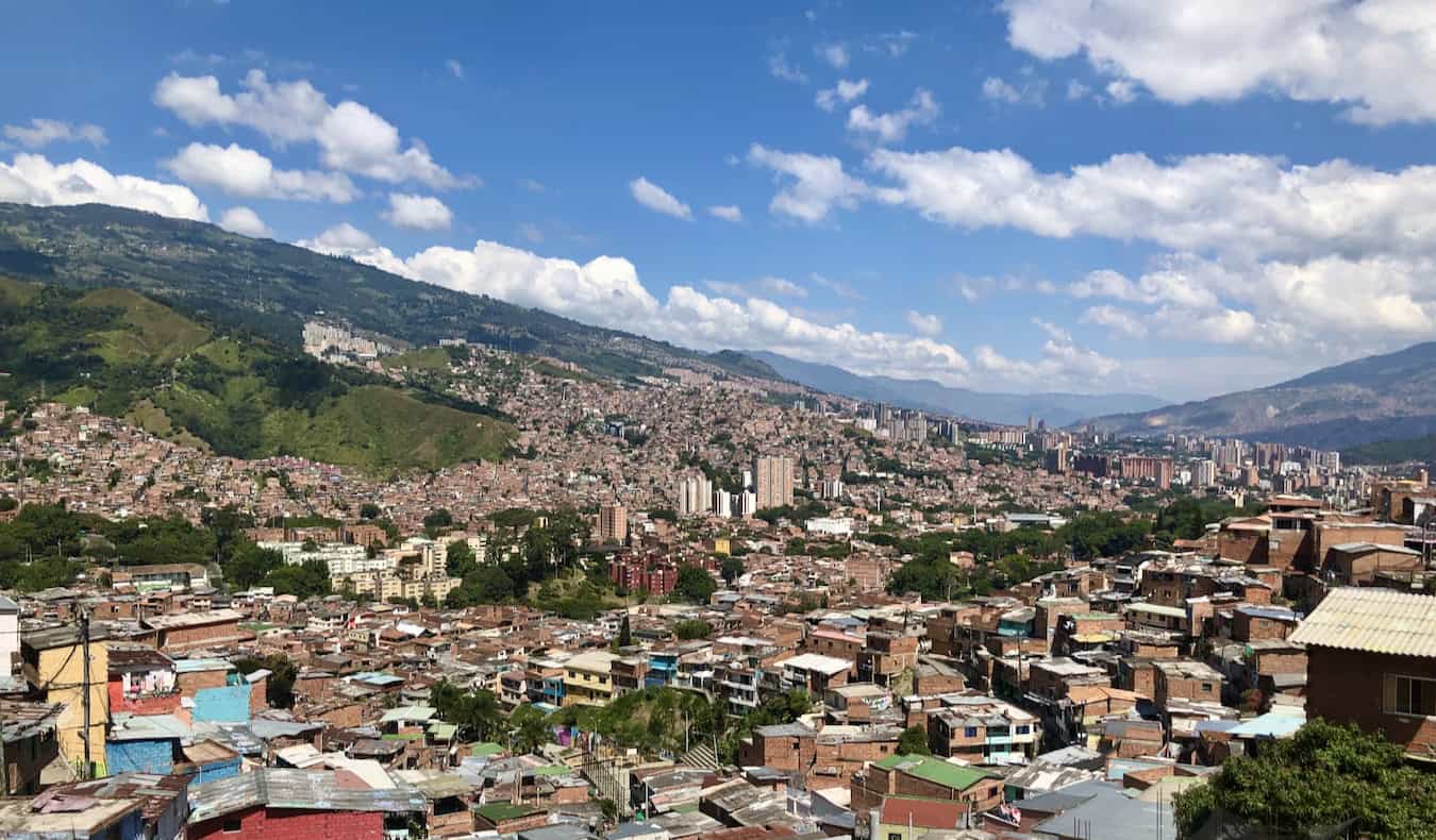 The sweeping skyline of Medellin, Colombia on a bright and clear day