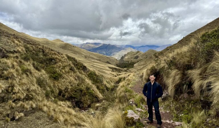 Nomadic Matt hiking in the rugged landscapes of rural Peru