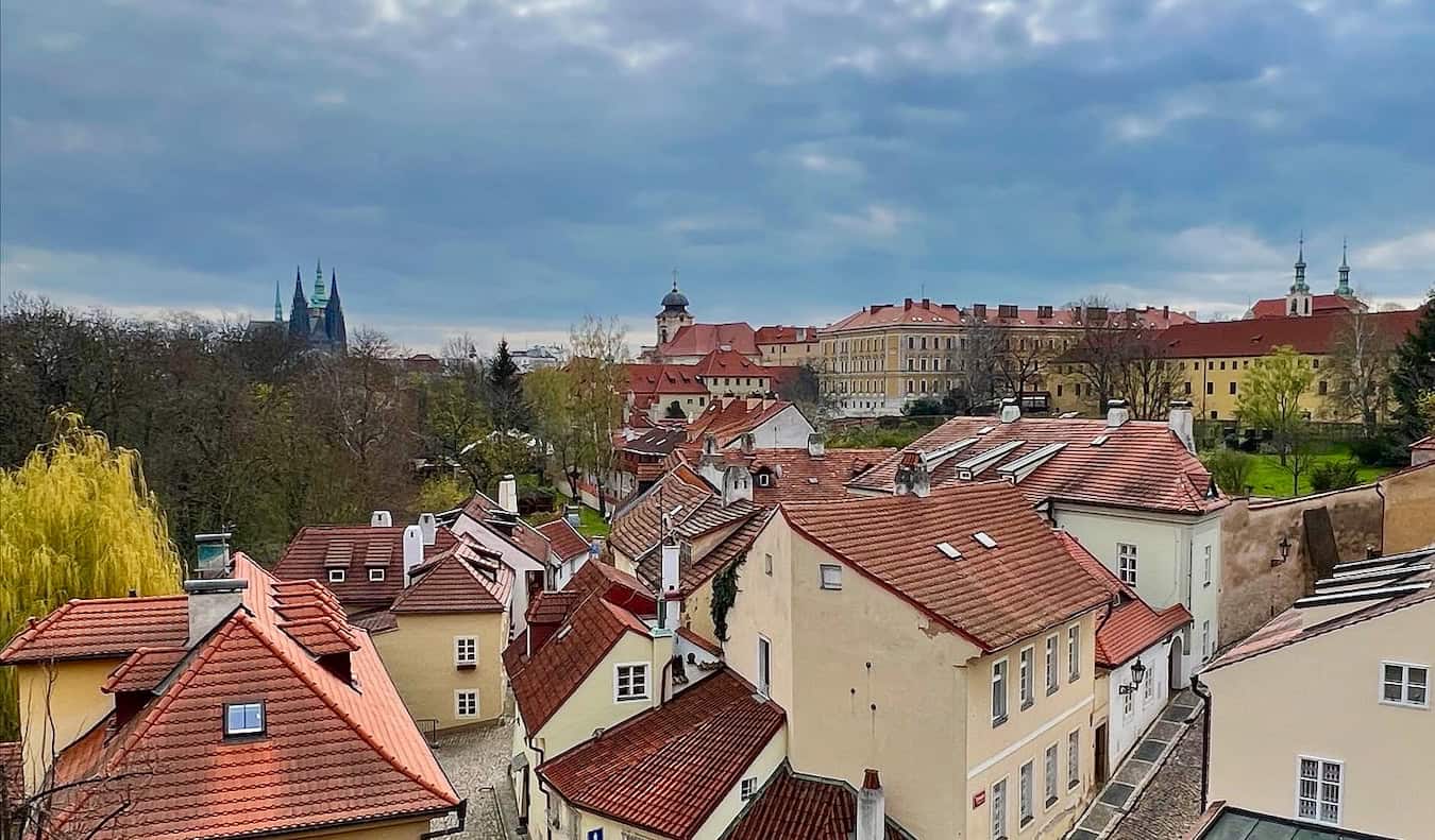 The view looking over Prague, Czechia on a cloudy day