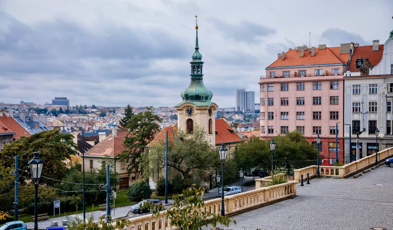 The hip neighborhood of Vrsovice, Prague during the day