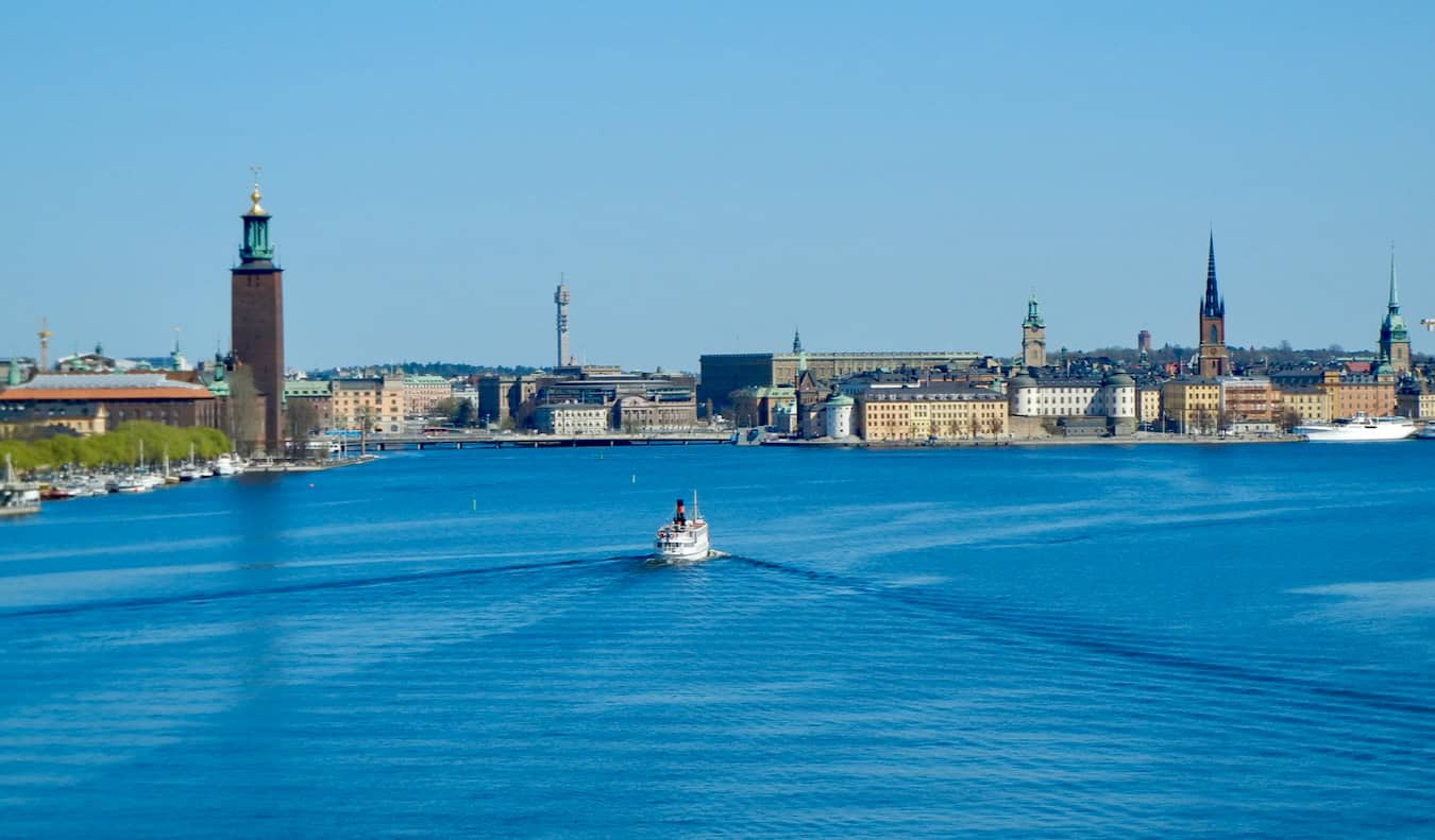 A sunny day looking out over the water in downtown Stockholm, Sweden