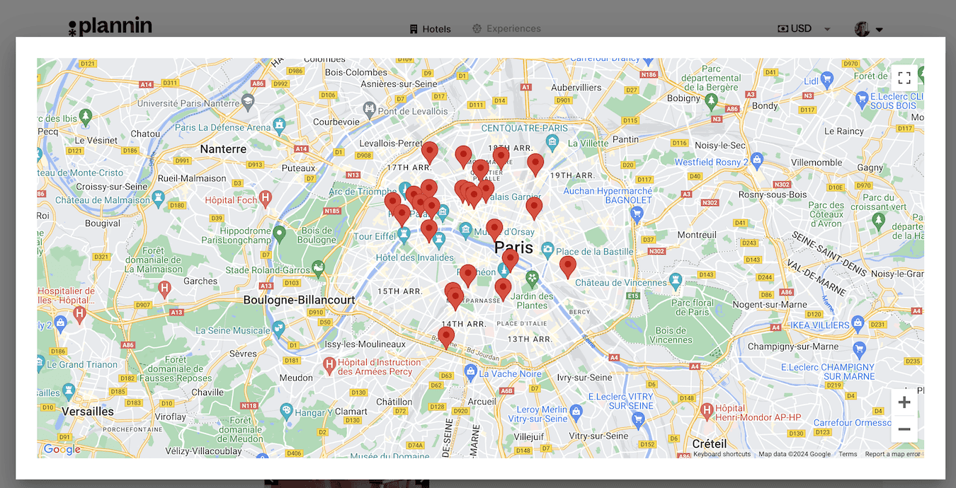 A screenshot from the Plannin hotel website's homepage